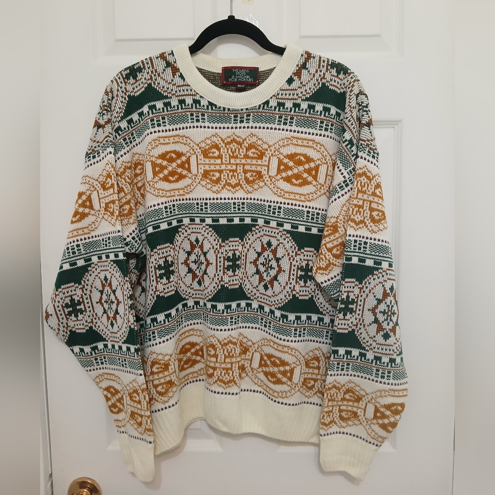Classic Patterned Crewneck Sweater - Green and Gold
